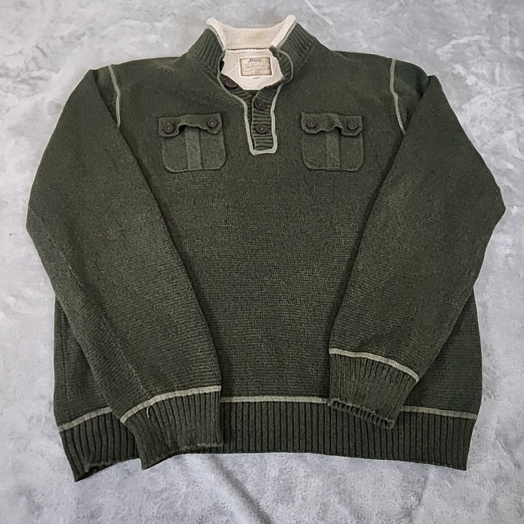Gh Bass Co Sweater Mens Xl Green Knit Pullover Sherpa Lined Gorpcore Outdoors